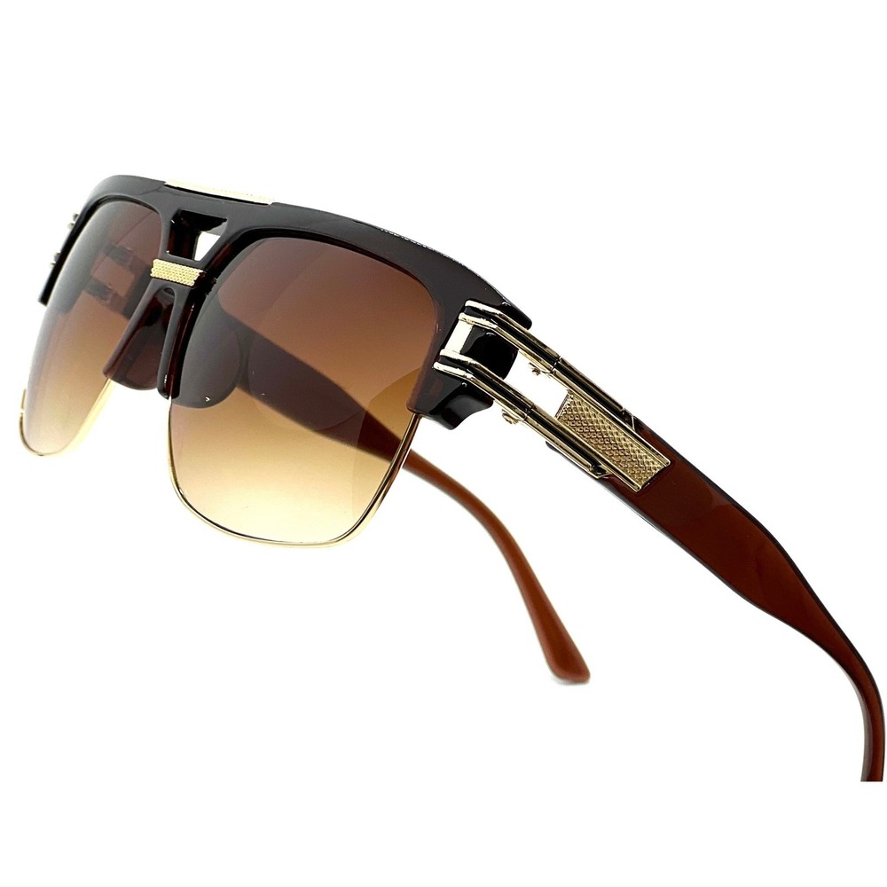 Brown Gold Ombre Lens Sunglasses Square Flat Top Fashion Sun Glasses Men Women - Picture 3 of 8